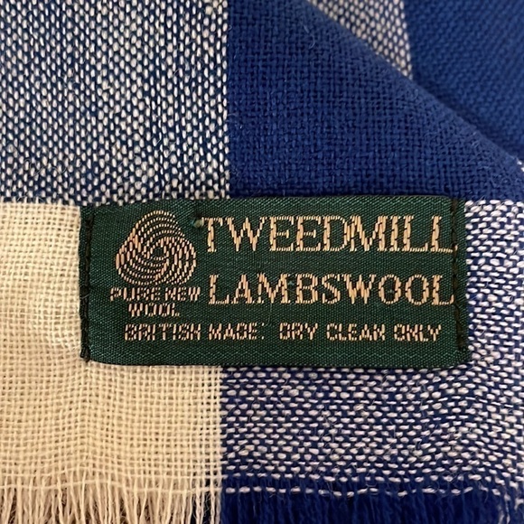 Tweedmill lambswool unisex scarf lambs wool cream blue brown plaid stripe light - Picture 5 of 6
